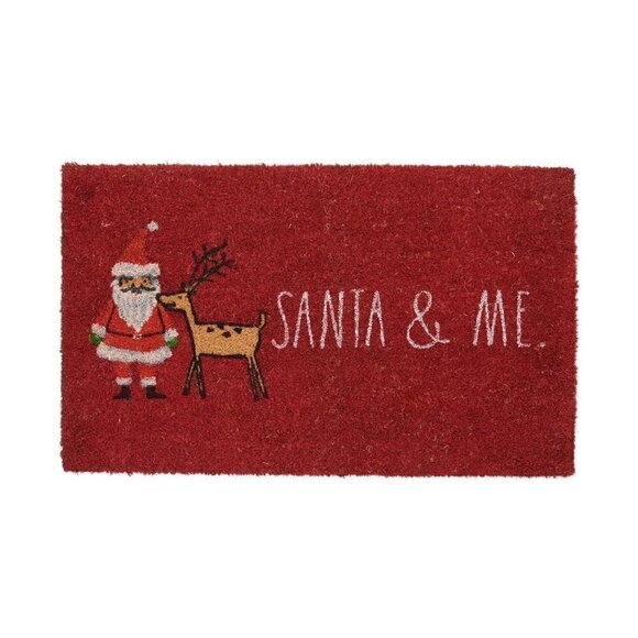 RAE Dunn Santa & Me Christmas Claus Reindeer Doormat - 18x30 Red/Natural - Picture 1 of 5